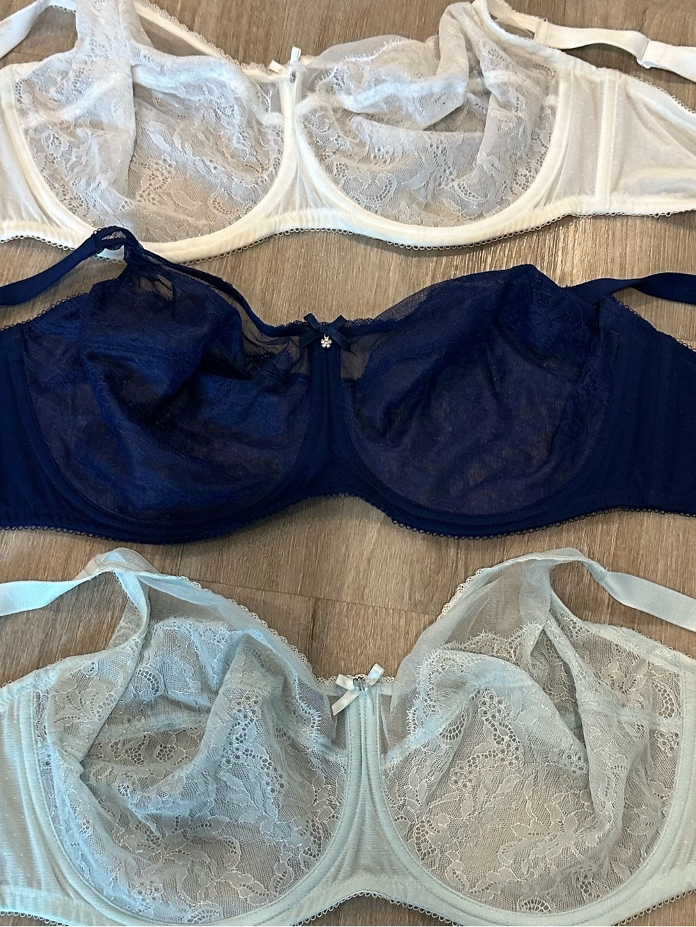 Wacoal Sheer Lace Underwire Trio - White, Navy, Light Blue - Picture 2 of 10